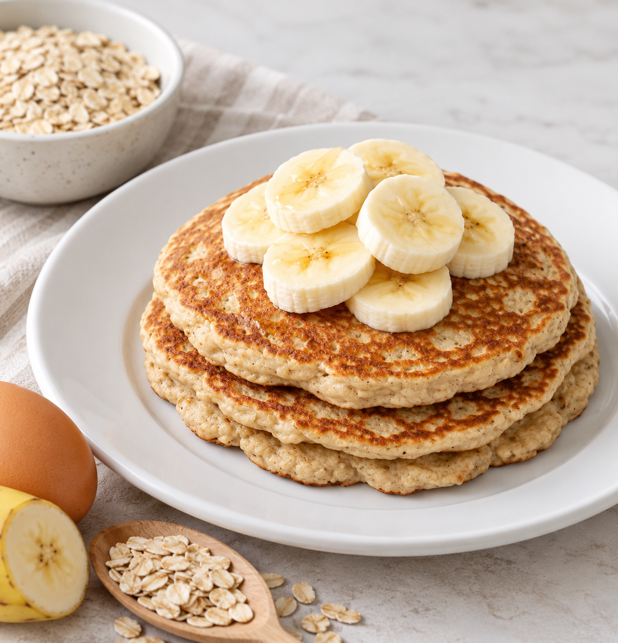 Pancakes de avena con rodajas de plátano