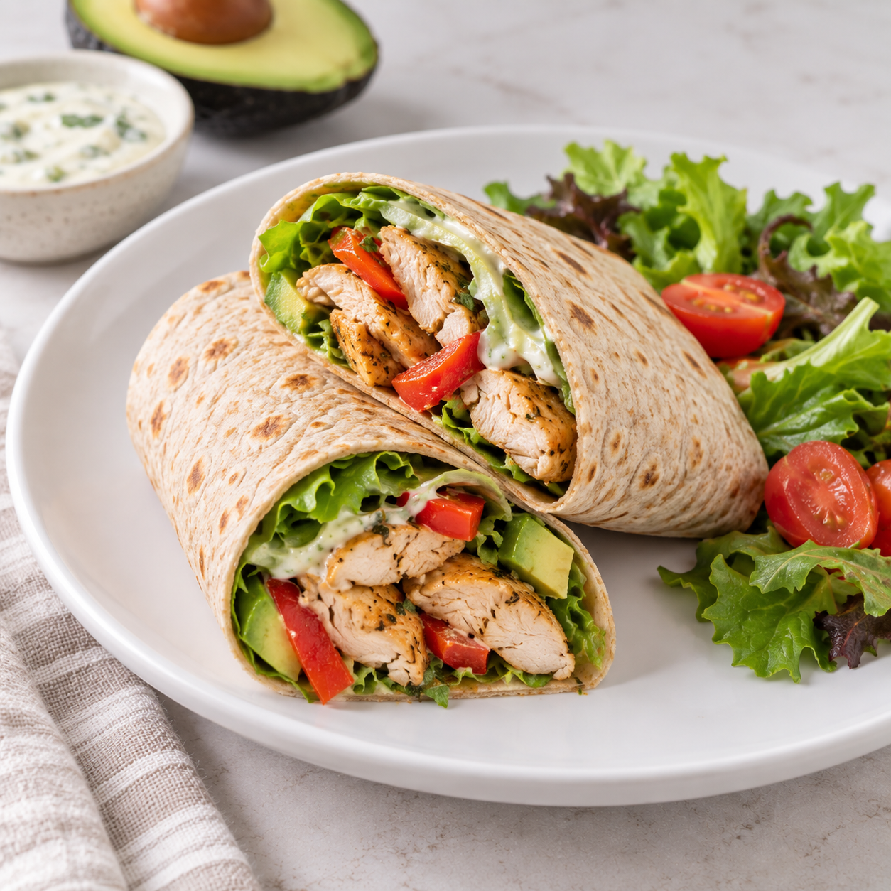 Wrap integral con pollo, lechuga y verduras